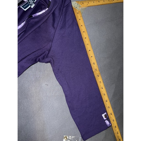 New Karen Scott Top Purple Print Trim 3/4 Sleeve Shirt Size XL Casual Travel - Picture 7 of 9
